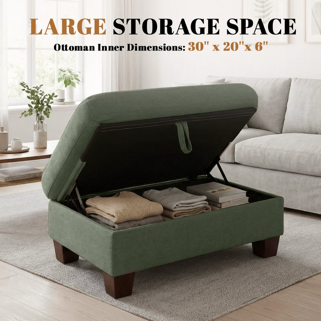 Poshby 88.58''W Sectional Sofa 3 Seater Couch with Chenille, Modern Square Arm for Living Room, Light Green