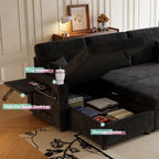 83" Sleeper Sectional Sofa, Comfy Convertible Sofa Bed with Pull Out Couches, Small Desktop, Corduroy L Shaped Couch with Reversible Storage Chaise & USB for Living Room Apartment,Black