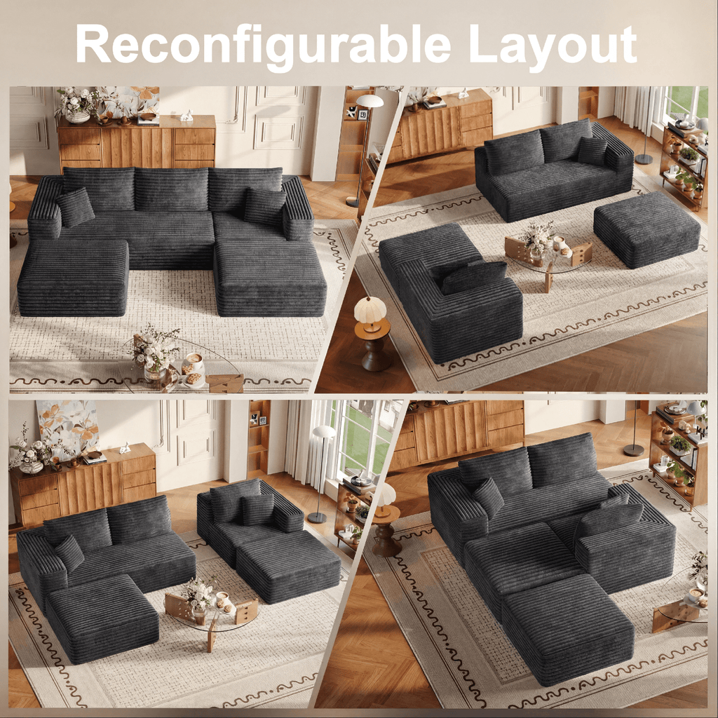 Cubente 108" Sectional Couch, Cloud Sofa, Boneless Couch No Assembly Required Modular Couch U-shaped Couch for Living Room