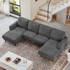 106" Corduroy Sofa for Living Room, U Shaped Couch, Wood Frame, Gray