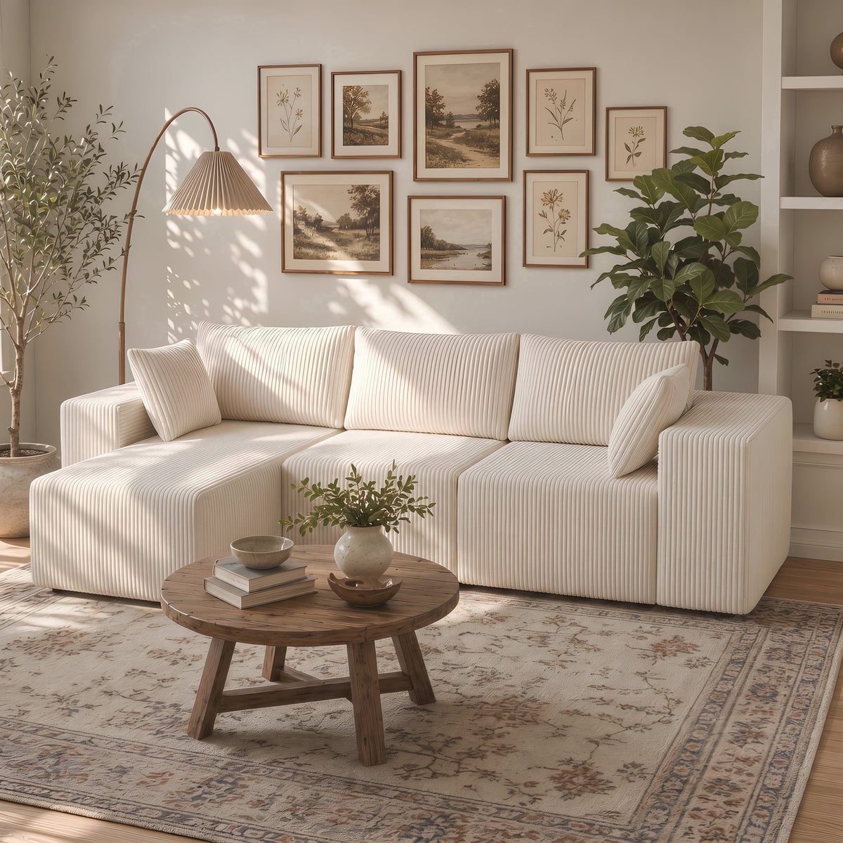  108" Convertible Sectional Couches Comfy Fluffy 4 Seat Memory Foam Sectional Sofa Upholstered Couches for Living Room Bedroom,No Assembly Required,(Left Facing Chaise) Beige