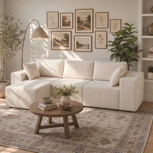  108" Convertible Sectional Couches Comfy Fluffy 4 Seat Memory Foam Sectional Sofa Upholstered Couches for Living Room Bedroom,No Assembly Required,(Left Facing Chaise) Beige