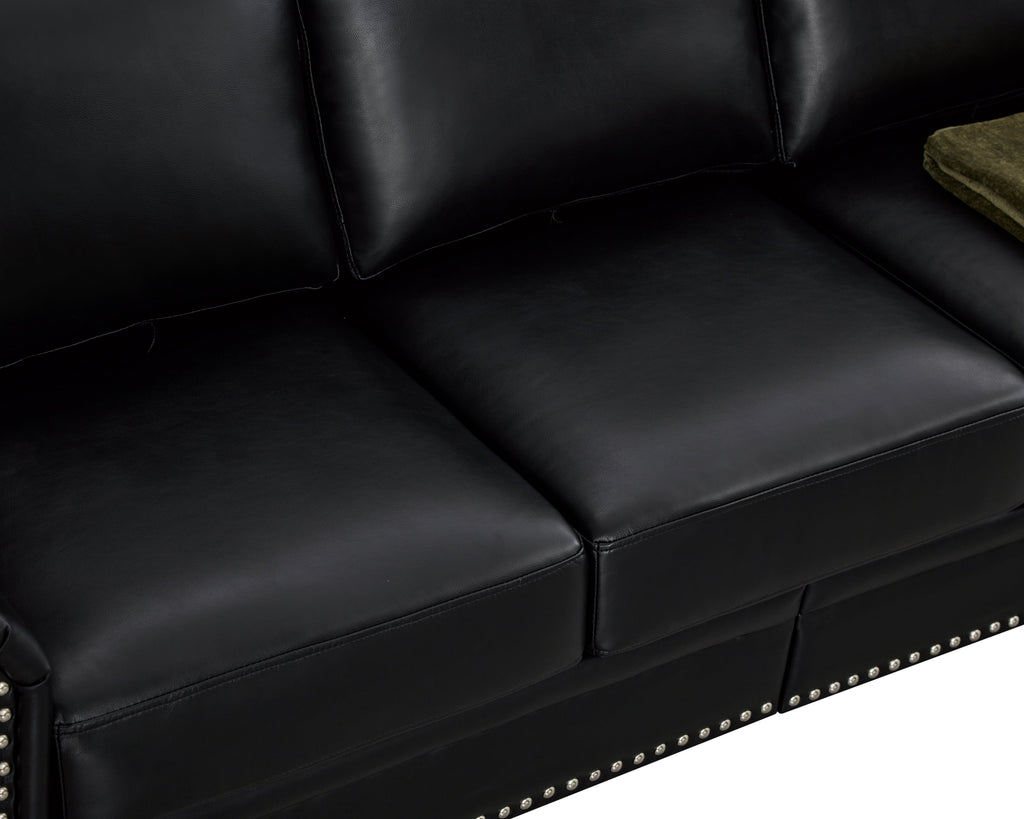 Classic Faux Leather Sofa, 3 Seaters Upholstered Couch with Nailhead Trim and Removable Cushions for Living Room Office Apartment