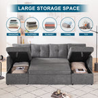 Weture Sectional Sleepe Sofa, 2 in 1 Pullout Couch Bed with Storage Chaise and Side Pocket, DarkGray