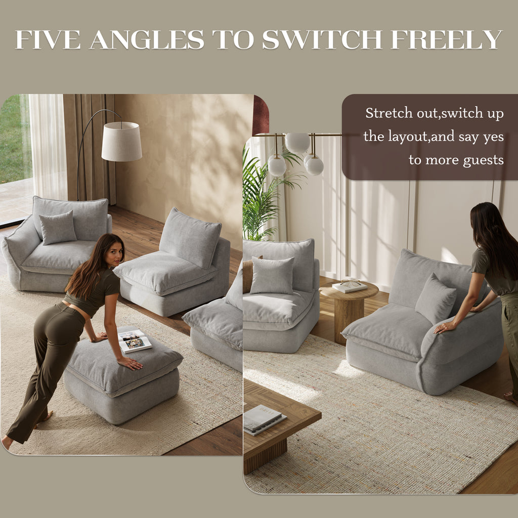 Goosea 106'' Oversized Down Blend Sofa, Cushions Filled with a Feather Blend , Modern Comfort Sofa for Living Room, Grey