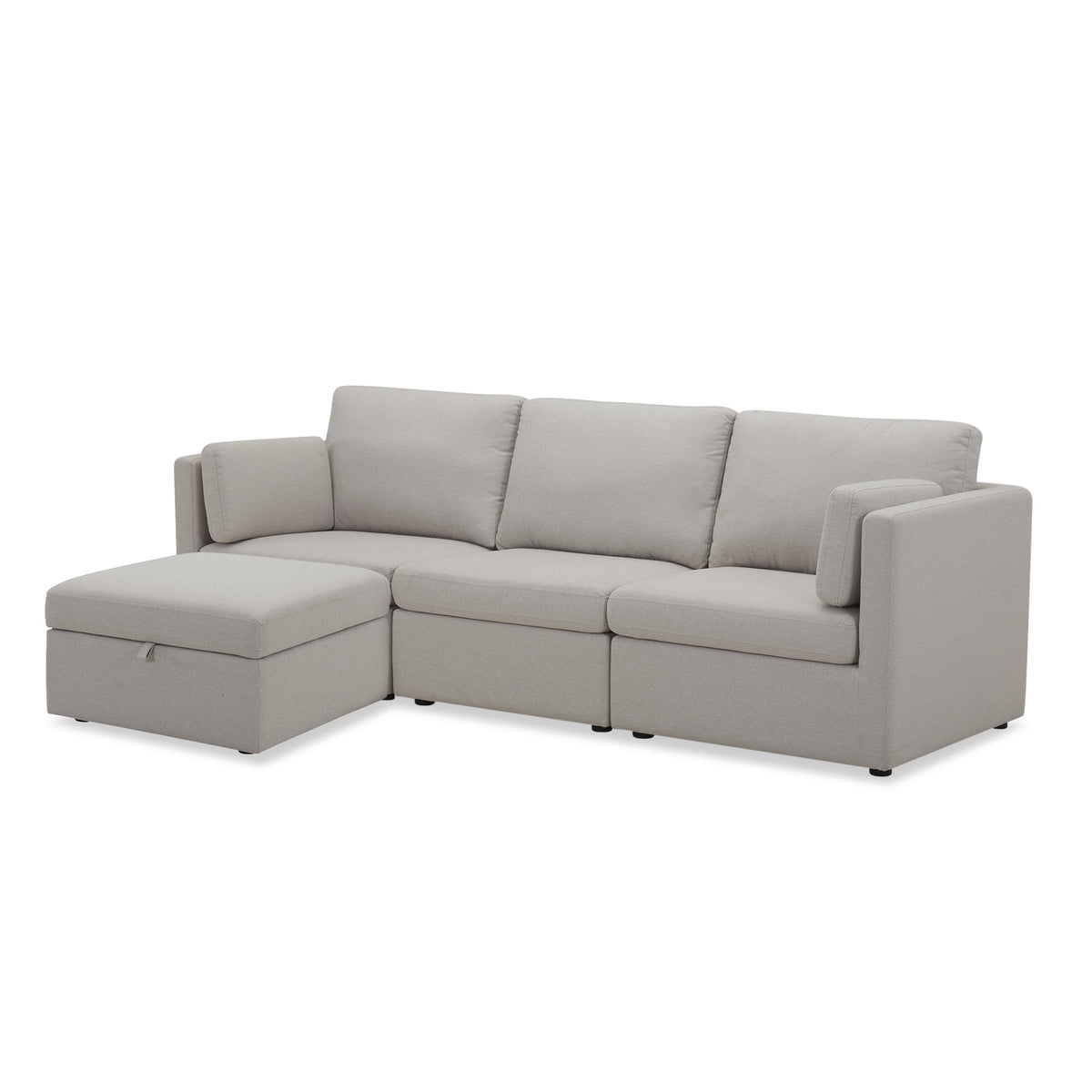  100'' Modular Sectional Sofa with Storage Ottoman, White Linen