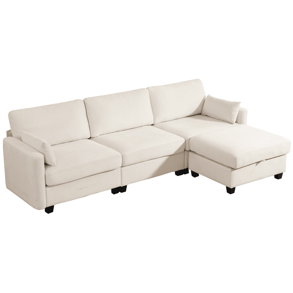 109" Modular L-Shaped Sectional Sofa, Convertible 4-Seat Sleeper Couch with Storage Ottoman, Movable Ottomans, Oversized Deep Seat for Living Room Apartment