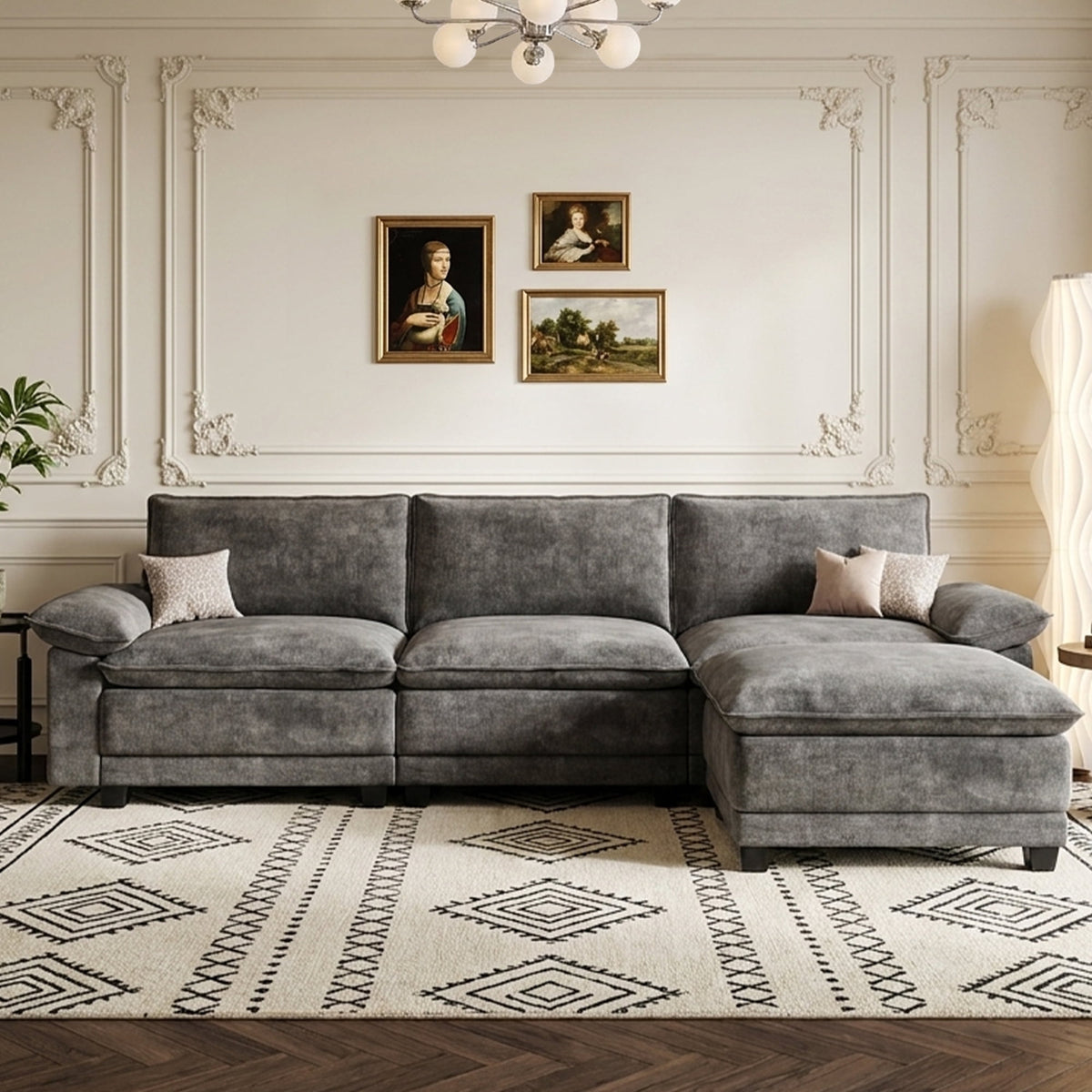 DoMaDing 108" L Shaped Modular Sectional Cloud Sofa, Sofa Couch for Living Room, Comfortable Couch with Modular Design, Sturdy Frame, Dark Gray
