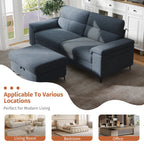 88" Loveseat Sofa with Storage Ottoman Adjustable Armrest 3-Seat L-Shaped Sectional Couch for Living Room Blue