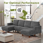 106" Corduroy Sofa for Living Room, U Shaped Couch, Wood Frame, Gray