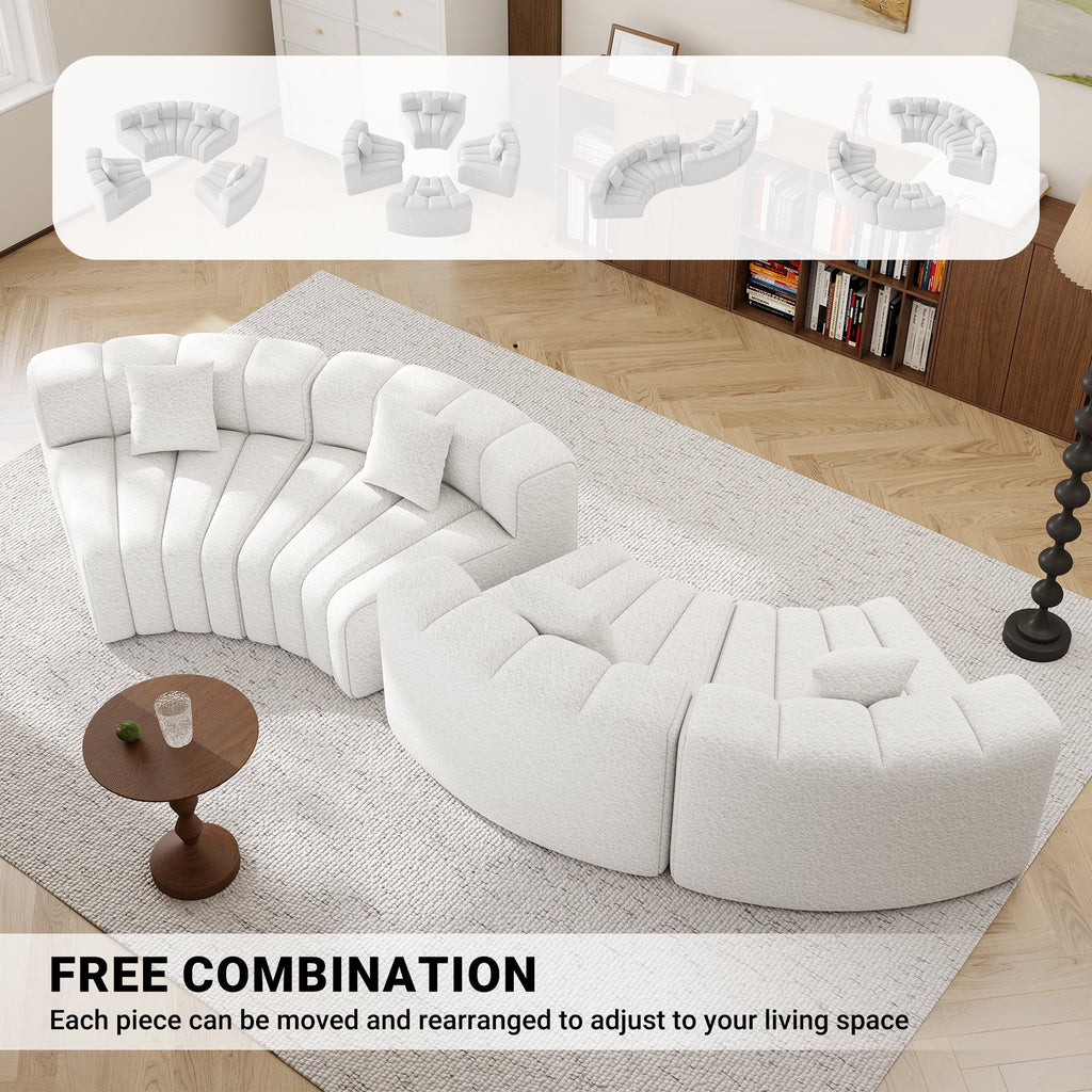 Daluvenix Oversized Round Sectional Sofa, 8 Seater Modern Curved Velvet Modular Couch, Boneless Cloud Sofa for Living Room, No Assembly Required, White