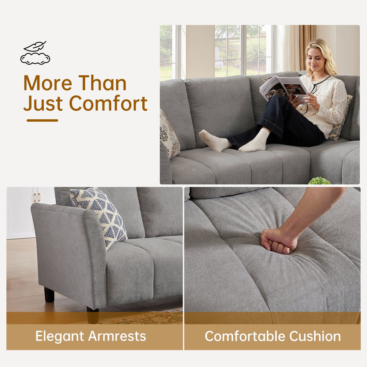  102" Convertible Sectional Sofa Couch,Upholstered Oversized Modern 6 Seat L Shaped Couch Corner Sofa Reversible Sofa Set for Living Room Apartment Office Studio