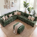 Advwin 7-Seater Oversized Modular Sectional Sofa with Ottoman & Storage Under Each Seat, Chenille Convertible Comfy Couch Sleeper with Extra Wide & Deep Seat for Living Room, Dark Green