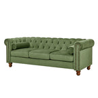 AmoDwell Tufted Velvet Sofa Couch for Living Room, Plush Rolled Arm 3-Seater Sofa Couch with Nailhead Trim and 2 Neck Roll Pillows, Small Apartment Chesterfield Sofa