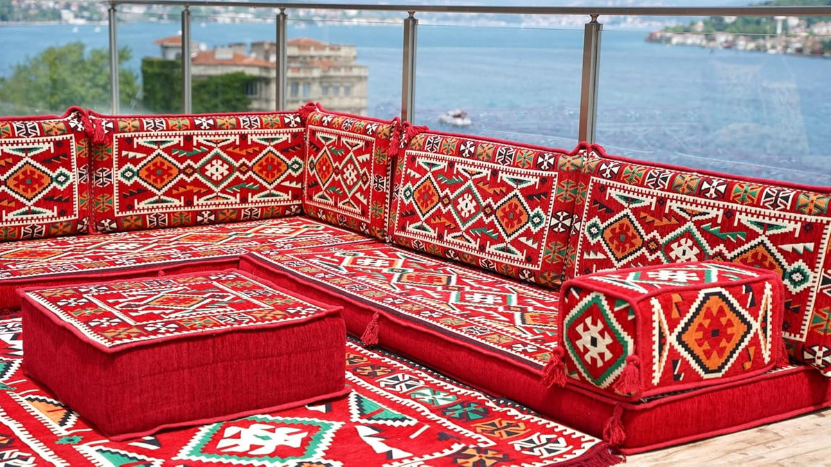 Red Arabic Floor Seating, L Shaped Sofa Bed, Diwan Sofa, Turkish Red Sofa, Floor Cushion Seating, Modular Sofa, Sleeper Couch