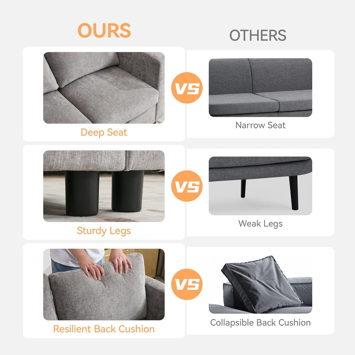 EPOWP Cloud Couch Modular Sectional Sofa 6 Seat 120" U Shaped Convertible Couch Polyester Thick Cushion with 2 Movable Ottomans and Toss Pillows Washable Removable Cover for Living Room,Dark Grey