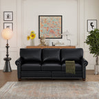 Classic Faux Leather Sofa, 3 Seaters Upholstered Couch with Nailhead Trim and Removable Cushions for Living Room Office Apartment