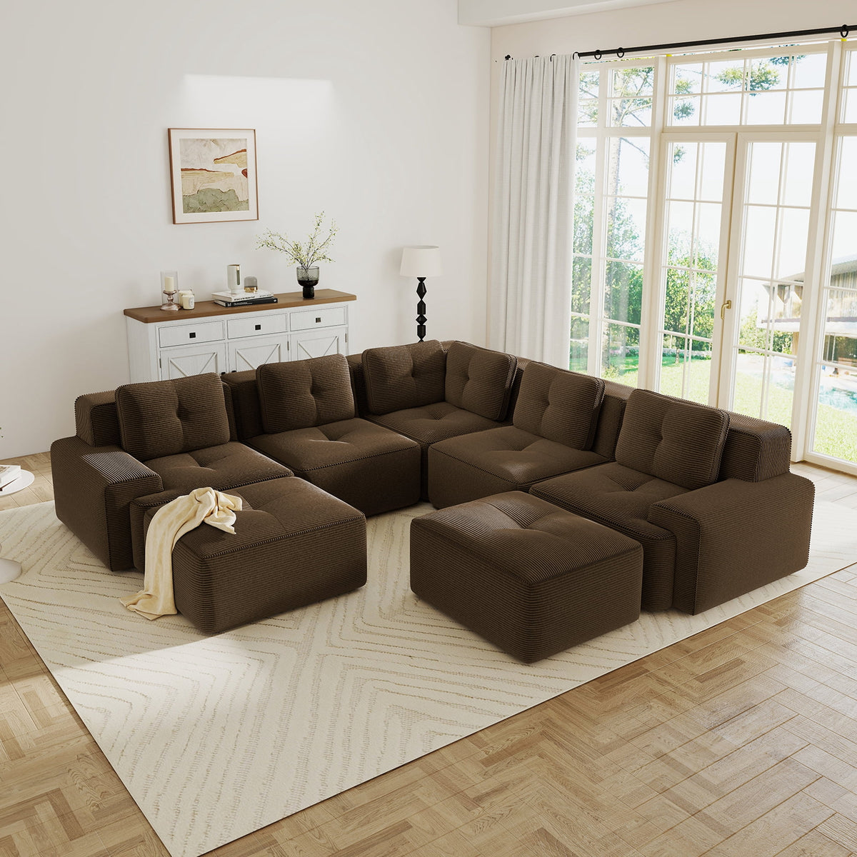 Hvoonc 232" Oversized Modular Sectional Couches for Living Room, L Shaped Couch with 2 Ottomans, No Assembly, Dark Brown