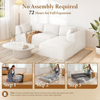  106" Modular Sectional Sofa with Chaise, Deep Seat Comfy Cloud Couch Corduroy L Shaped Sofa Sectional Couches for Living Room Bedroom, No Assembly Required (Beige, Right-Facing Chaise)