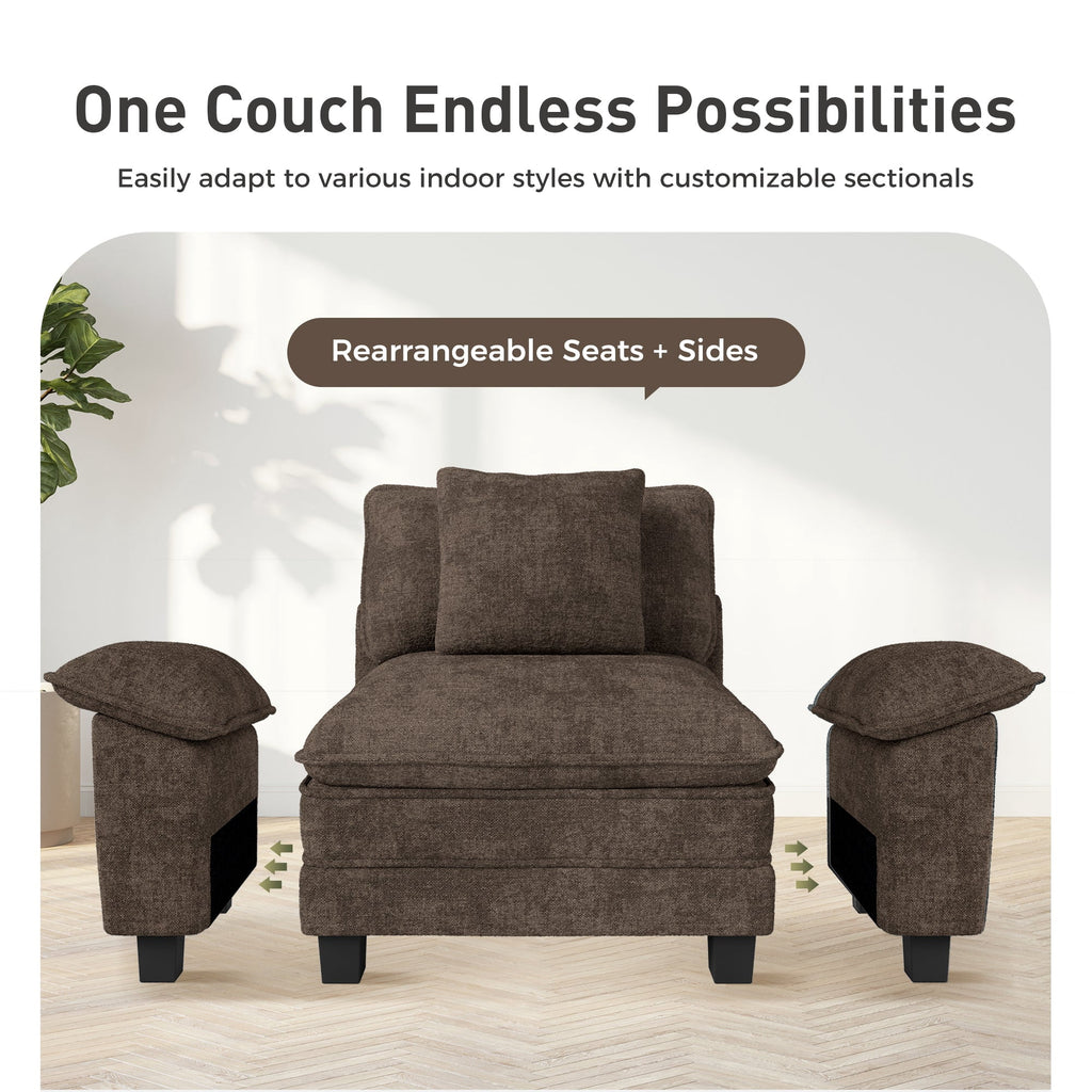 Sophia&William 157.5"L Modular Sectional Sofa Sets, Modern Chenille Couch 6-Seat Oversized Cloud Sofa with 4 Pillows & 2 Ottomans for Living Room,Grayish Brown