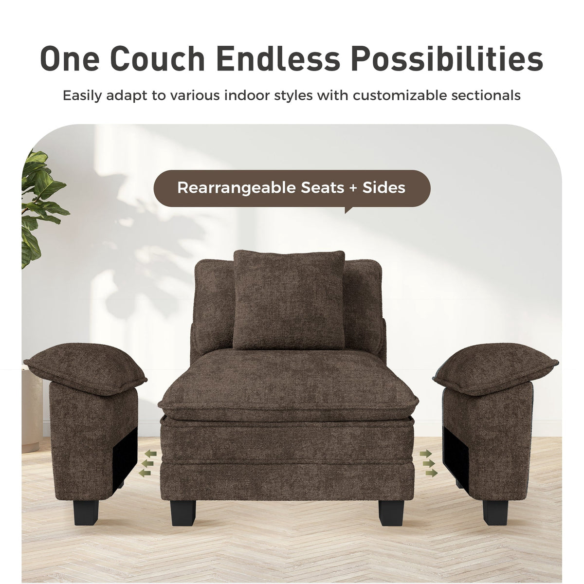 Sophia&William 157.5"L Modular Sectional Sofa Sets, Modern Chenille Couch 6-Seat Oversized Cloud Sofa with 4 Pillows & 2 Ottomans for Living Room,Grayish Brown