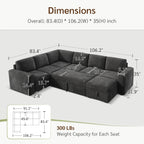 Marrber 106? Oversized Modern Plush Corduroy U-Shaped Modular 7-Seater Pull-Out Sectional Sleeper Sofa Bed with Hidden Storage for Living Room and Apartment, Easy Assembly, Dark Gray