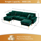 Wiilayok 114" U-Shaped Sectional Sofa,Velvet Modular 4 Seat Sofa Set for Living Room,Convertible L Shaped Sofa Couch Set with Chaise Lounge, Ottoman and Pillows