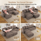 Wiilayok 110" Oversized U-Shaped Cloud Couch Sectional with Modular Design for Living Room: Comfy Corduroy, Ottoman, USB Port, Cup Holder, Armrest Storage, Side Pocket, Brown