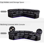 GOOEEN 6-Seater Electric Recliner Sofa Modern Faux Leather Living Room Set Black