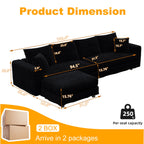Alvantor 4-Seat Sofa with Movable Ottomans 102" W Corduroy Upholstered Deep Seat Couches L Shaped Convertible Chaise for Living Room, Apartment Black