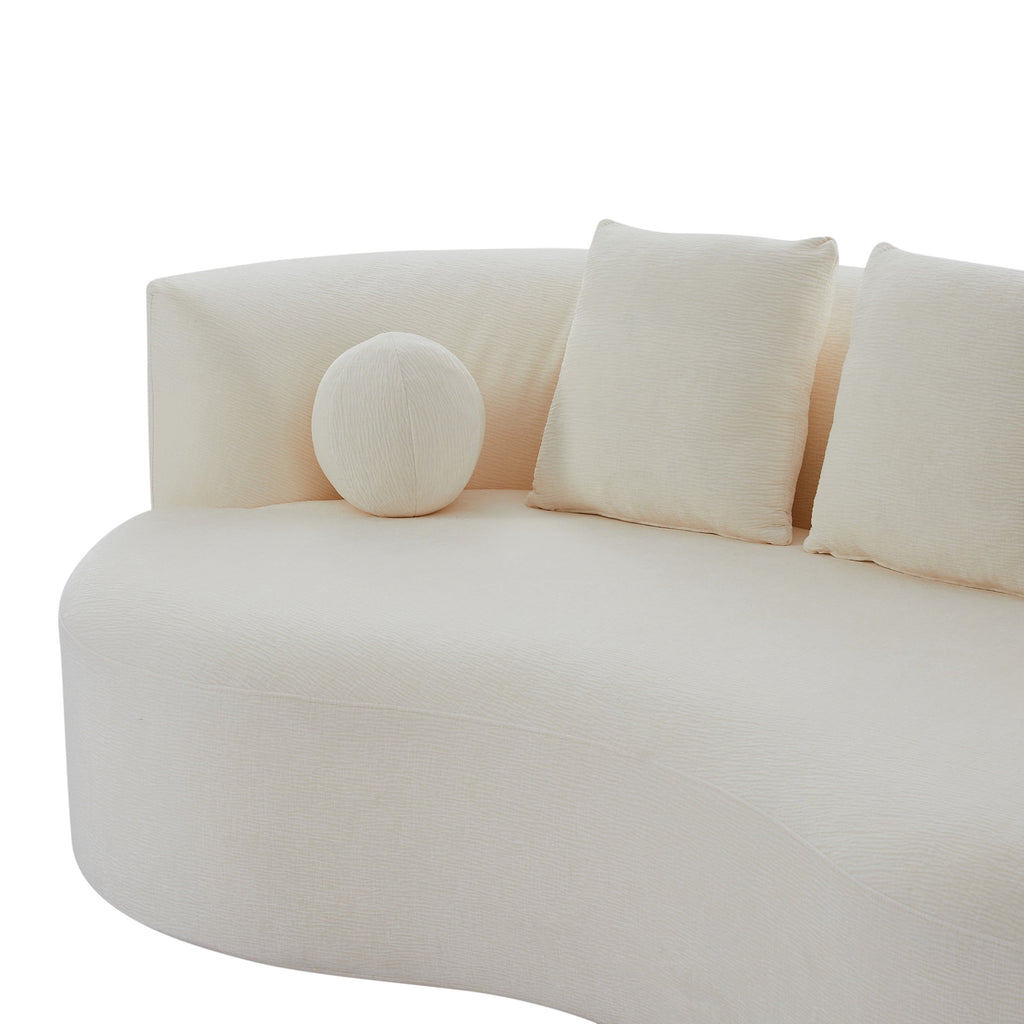 Christopher Knight Home 90" Curved Boucle Sofa with Pillows, Modern 3-Seat Upholstered Couch, White