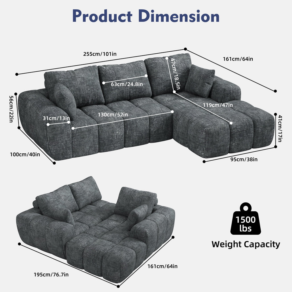  Sectional Sofa, 101" L-Shaped Modular Cloud Couch,Unique Chenille Fabric Couches and Sofas,Compression Sofa No Assembly Required(Deep Gray)