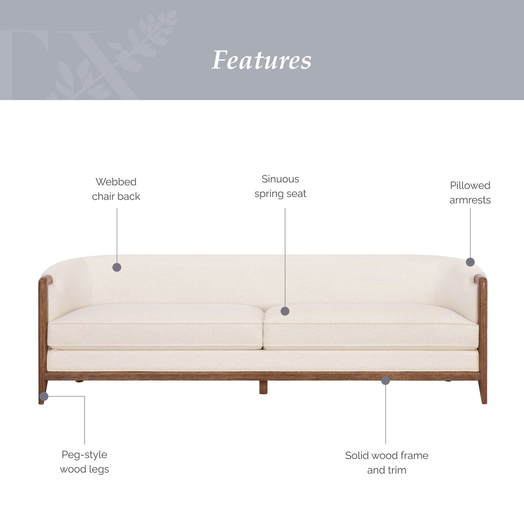 My Texas House Campbell 92 in Sofa, Cream Polyester Upholstery