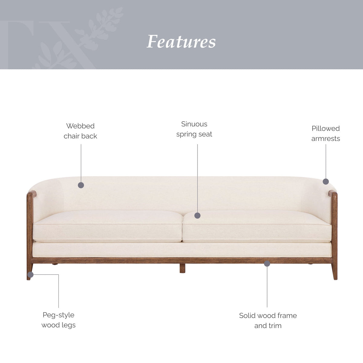 My Texas House Campbell 92 in Sofa, Cream Polyester Upholstery