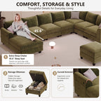 ZX Design 147.2" Sectional Cloud Couch L-Shaped Modular Chenille Sofa, 7-Seater Deep Seat Chaise with Storage Ottoman & USB Ports for Living Room