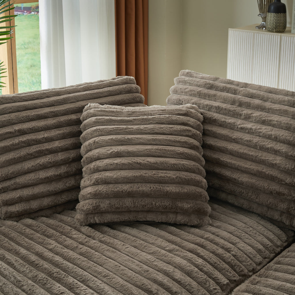MAYEERTY 120.9" Brown Corduroy Curved L Modular Sectional Sofa, Pocket Spring No Assembly Couch for Living Room Reception
