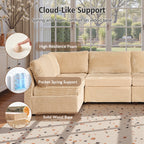  95" Modular Sectional Sofa Deep Seat L-Shaped Cloud Corduroy Couch for Living Room, 5 Seat, Beige
