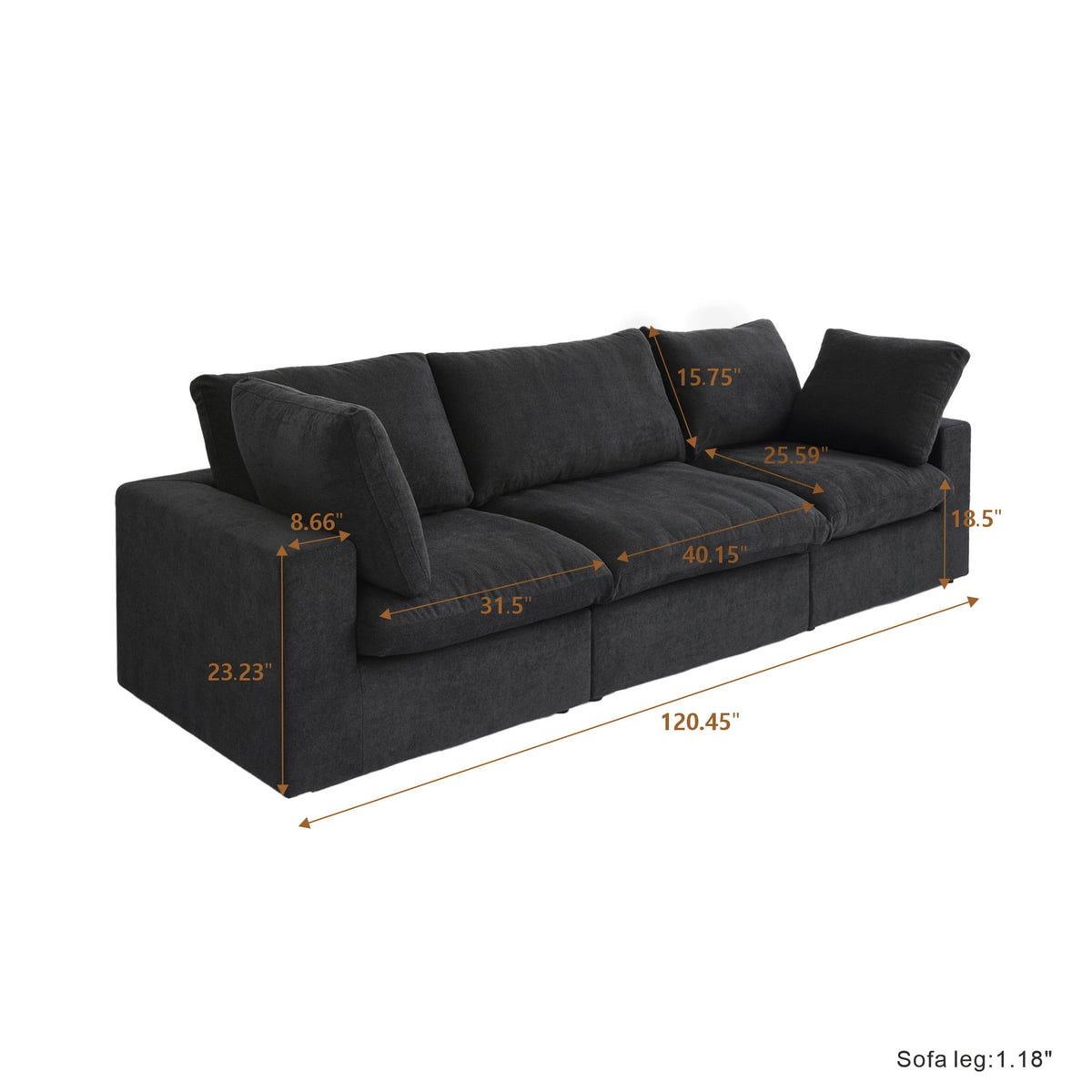 Sdorens Free Convertible Sectional Sofa Modular Couch,Modern Linen Fabric Sofa for Living Room,Apartment and Small Space,3-Seat Sofa,Black