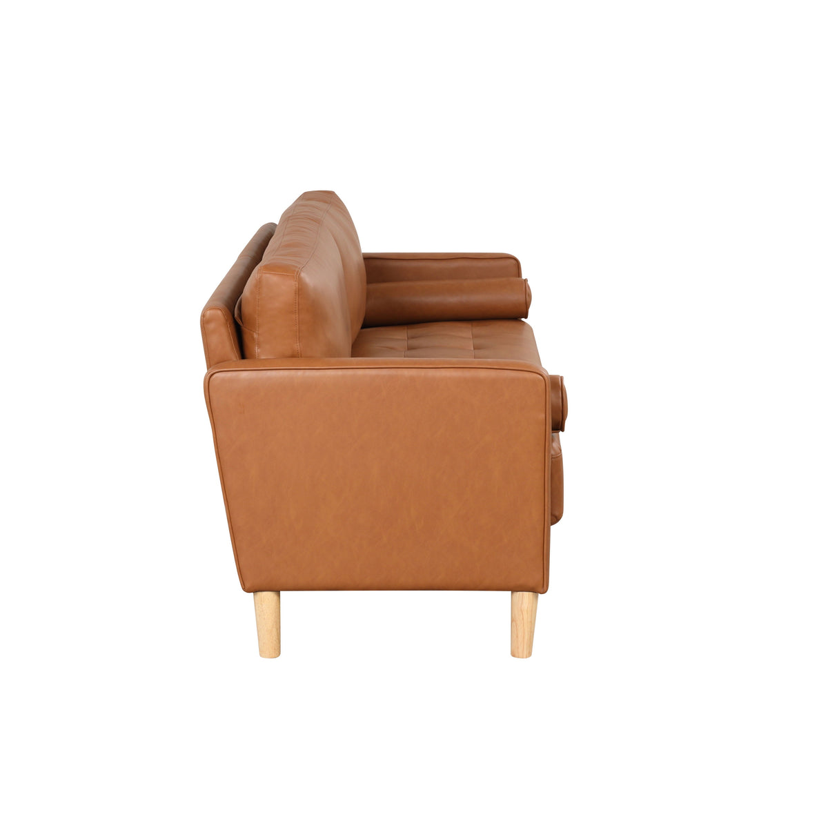 Studio Living Lorelei Mid-Century Modern Sofa, Caramel Brown Faux Leather