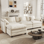  111.5'' Modular Sectional Sofa with Movable Ottoman, L Shaped Cloud Couch for Living Room, 3-Seat, Beige