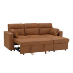 82.5" L-Shaped Convertible Sleeper Sofa, Pull-Out Sectional Sofa Bed with Storage Chaise, Cup Holders & 2 Lumbar Pillows, Modern Sofa Couch for Living Room, Apartment
