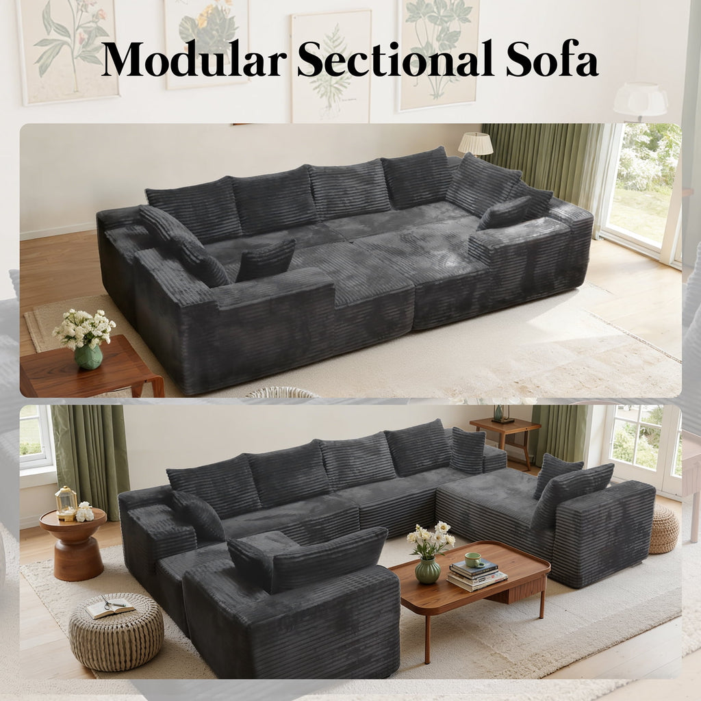 Kelyda 139'' U Shaped Sectional Couches, Modern Modular Boneless 8 Seater Large Foam Cloud Sofa Dark Grey