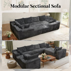Kelyda 139'' U Shaped Sectional Couches, Modern Modular Boneless 8 Seater Large Foam Cloud Sofa Dark Grey