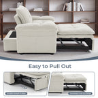  Set of 2 3-in-1 Pull Out Sofa Bed Chairs, Soft Fabric Convertible Design with Side Storage, White
