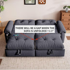 3-in-1 Convertible Sofa Bed, 77" Queen Size Loveseat Sleeper with Pull Out Bed,USB and Side Storage Pockets,Modern 2 Seater Small Couch for Apartment Living Room, Velvet Fabric,RV-Friendly,Dark Gray