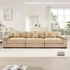 FFH 130" Oversized Modular Cloud Sofa, Cloud Sectional Couch for Living Room, 3 Seater Corduroy Sofa with Deep Seat, Easy Assembly, Camel