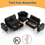 85" Modular Sectional Sleeper Sofa with Pull Out Bed, 5 Seat Chenille L Shaped Couch with USB Ports|Cup Holders|Side Table|Storage Loveseat, Tool Free Assembly,Black