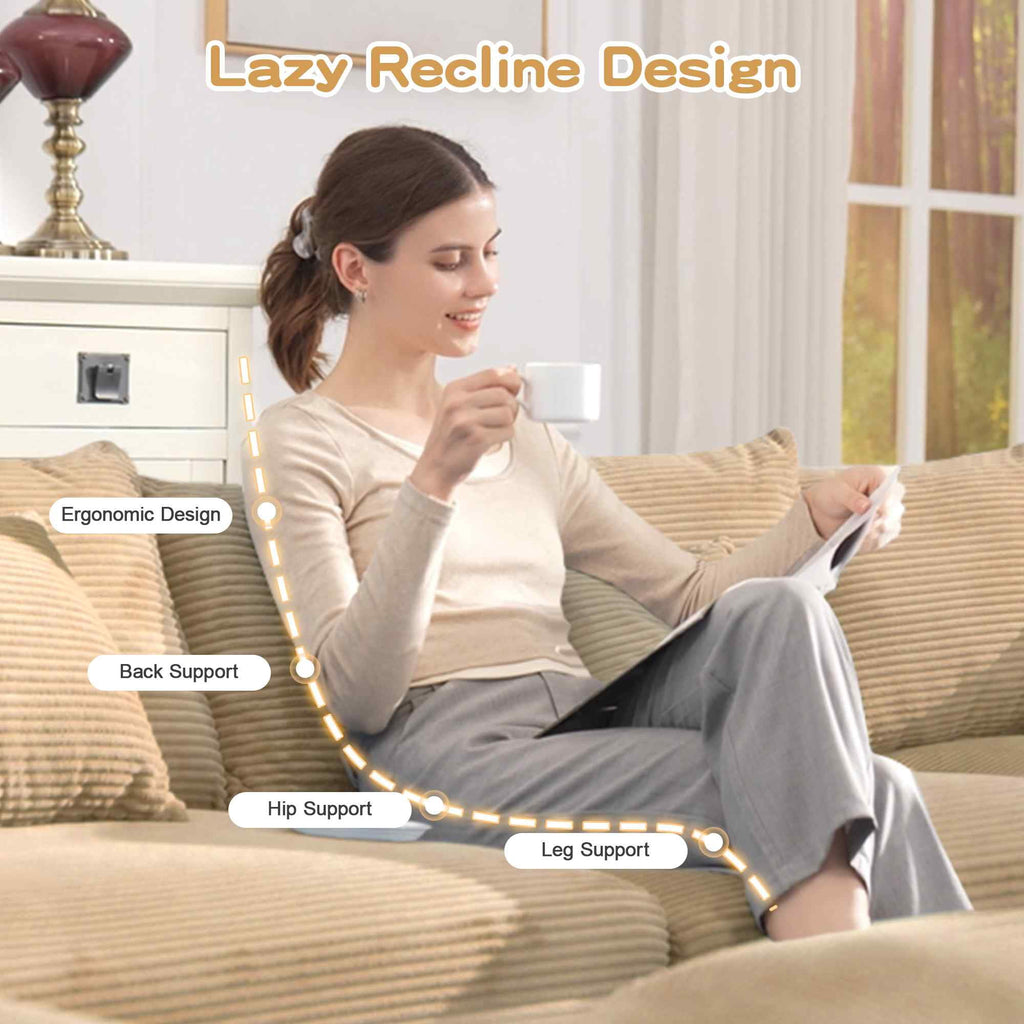 FFH 130" Oversized Modular Cloud Sofa, Cloud Sectional Couch for Living Room, 3 Seater Corduroy Sofa with Deep Seat, Easy Assembly, Camel