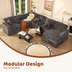  139" U-Shaped Sectional Sofa, 7-Seater Modular Cloud Couch for Large Families & Guests with Corduroy Upholstery, Right Facing Chaise, Gray