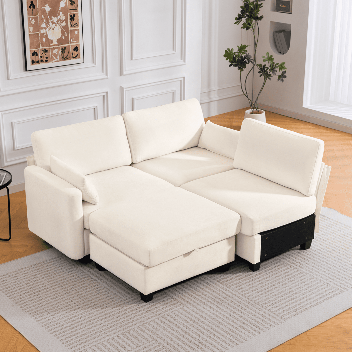 109" Modular L-Shaped Sectional Sofa, Convertible 4-Seat Sleeper Couch with Storage Ottoman, Movable Ottomans, Oversized Deep Seat for Living Room Apartment